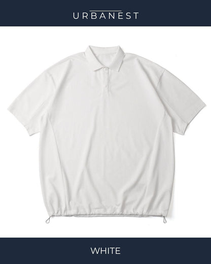 【URBANEST】オーバーサイズスナップボタン半袖ポロシャツ 4color UN0076