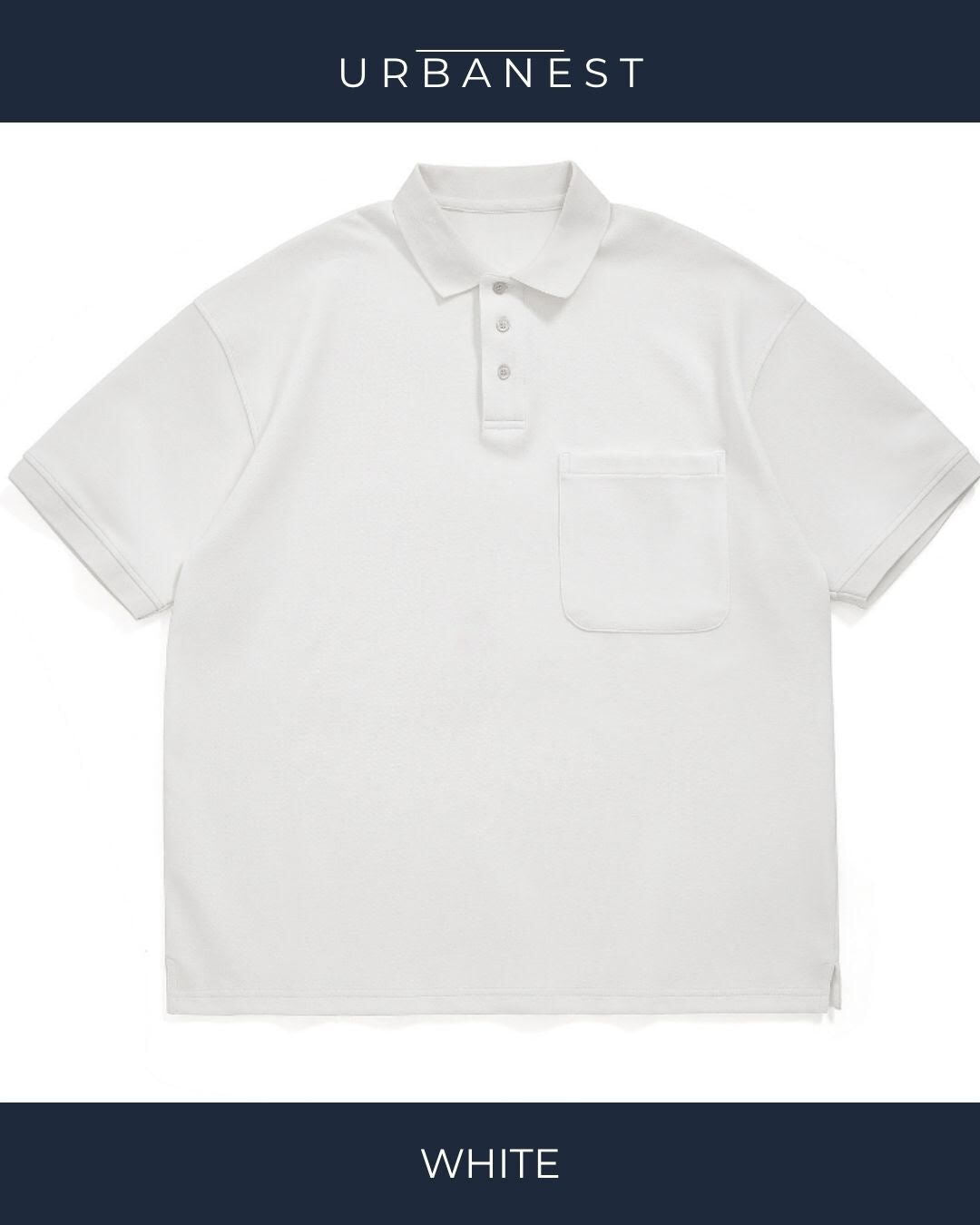 【URBANEST】オーバーサイズ3ボタン胸ポケット半袖ポロシャツ 4color UN0081