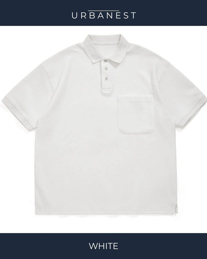 【URBANEST】オーバーサイズ3ボタン胸ポケット半袖ポロシャツ 4color UN0081