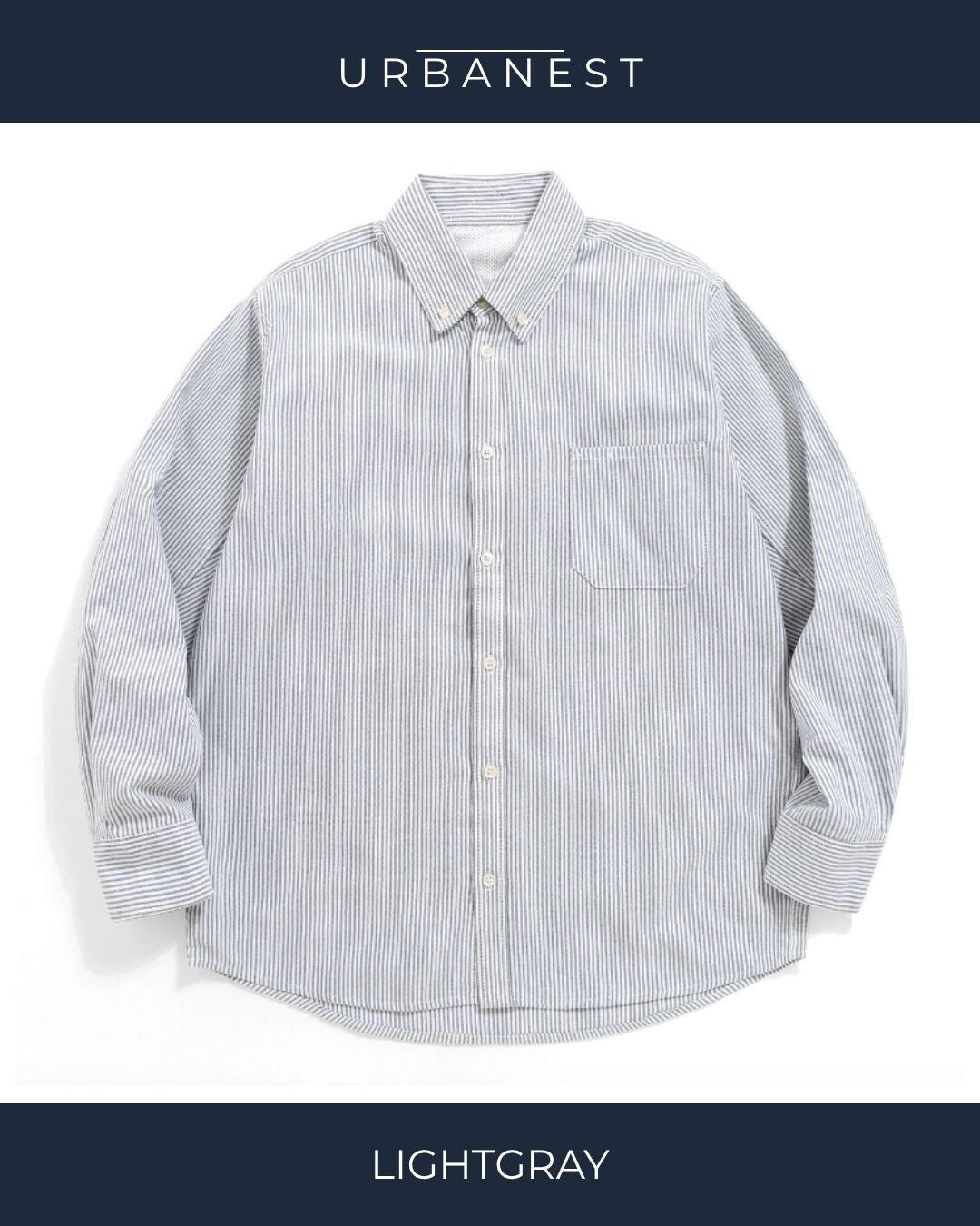 【URBANEST】ストライプボタンダウン長袖シャツ 2color UN0085
