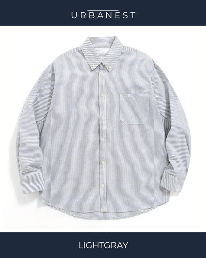 【URBANEST】ストライプボタンダウン長袖シャツ 2color UN0085