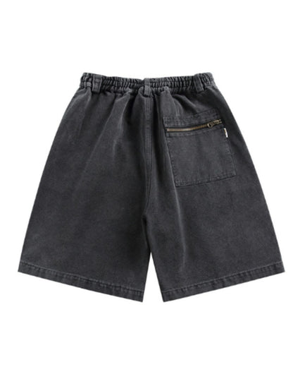 【URBANEST】ワイドデニムウォッシュ加工ハーフパンツ 2color UN0100