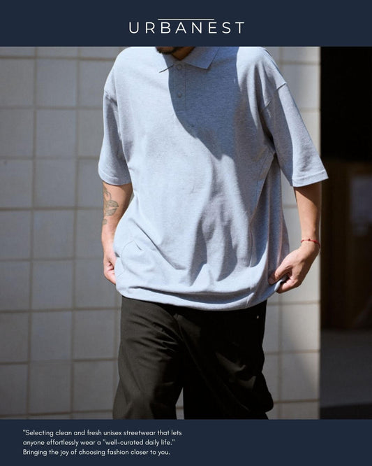 【URBANEST】オーバーサイズスナップボタン半袖ポロシャツ 4color UN0076