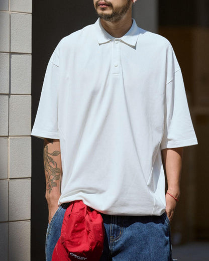 【URBANEST】オーバーサイズスナップボタン半袖ポロシャツ 4color UN0076