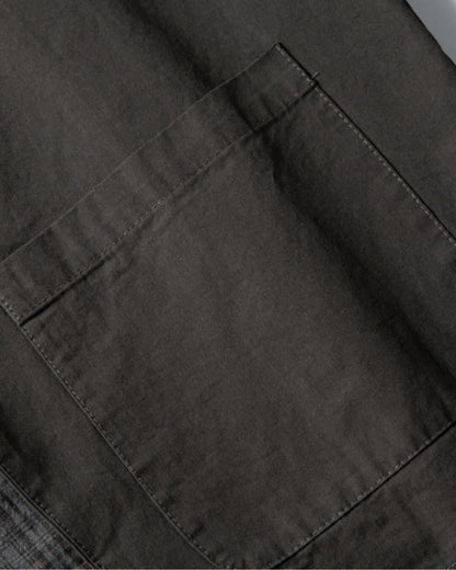 【URBANEST】チェック柄切り替えノーカラー半袖シャツ 2color UN0089