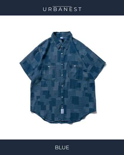 【URBANEST】ミックスパターンハーフスリーブシャツ 2color UN0104