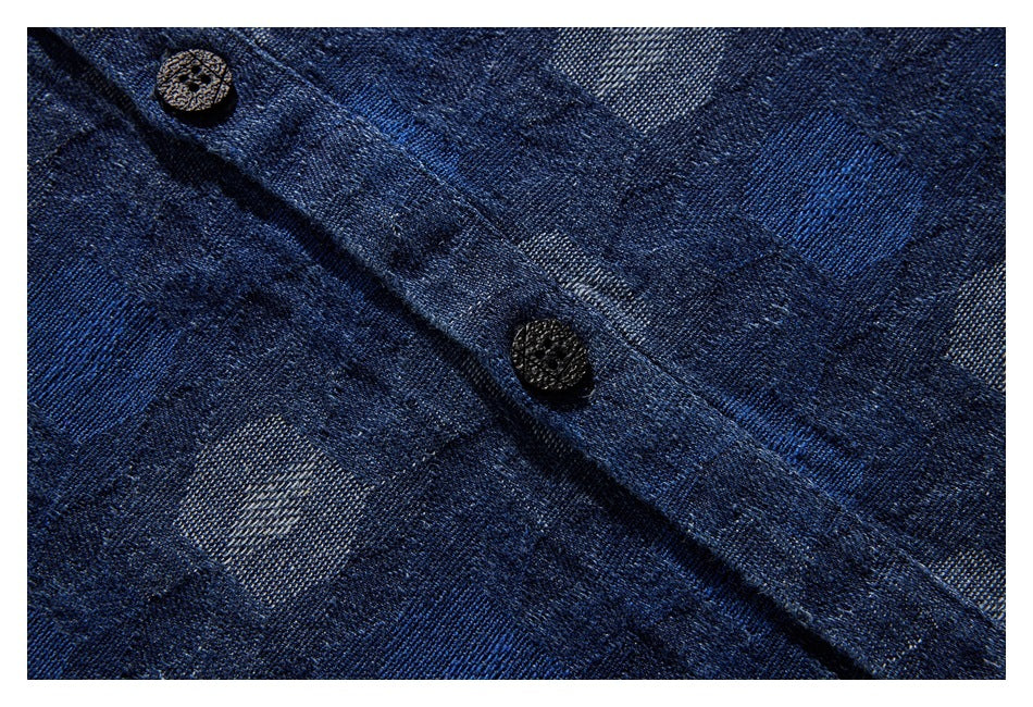 【URBANEST】geometric jacquard denim long sleeve shirt 1color 【UN0226】