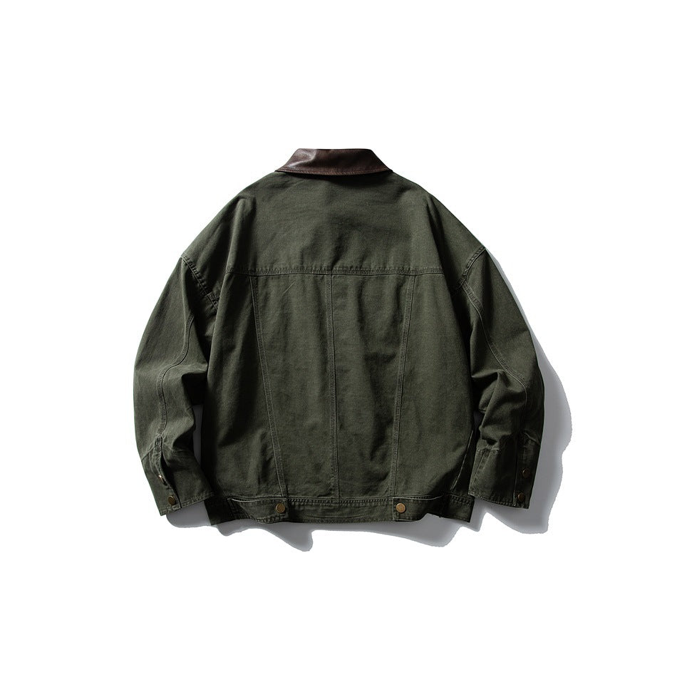 【URBANEST】leather collar canvas denim jacket 2color 【UN0247】