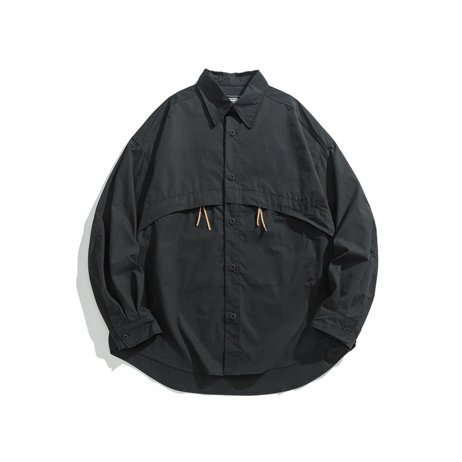 【URBANEST】drawstring storm flap long sleeve shirt 3color 【UN0232】