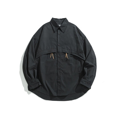 【URBANEST】drawstring storm flap long sleeve shirt 3color 【UN0232】