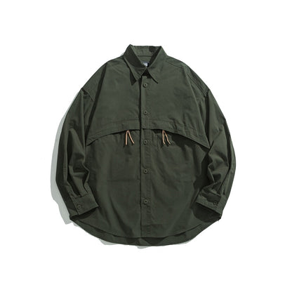 【URBANEST】drawstring storm flap long sleeve shirt 3color 【UN0232】