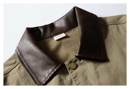 【URBANEST】leather collar canvas denim jacket 2color 【UN0247】