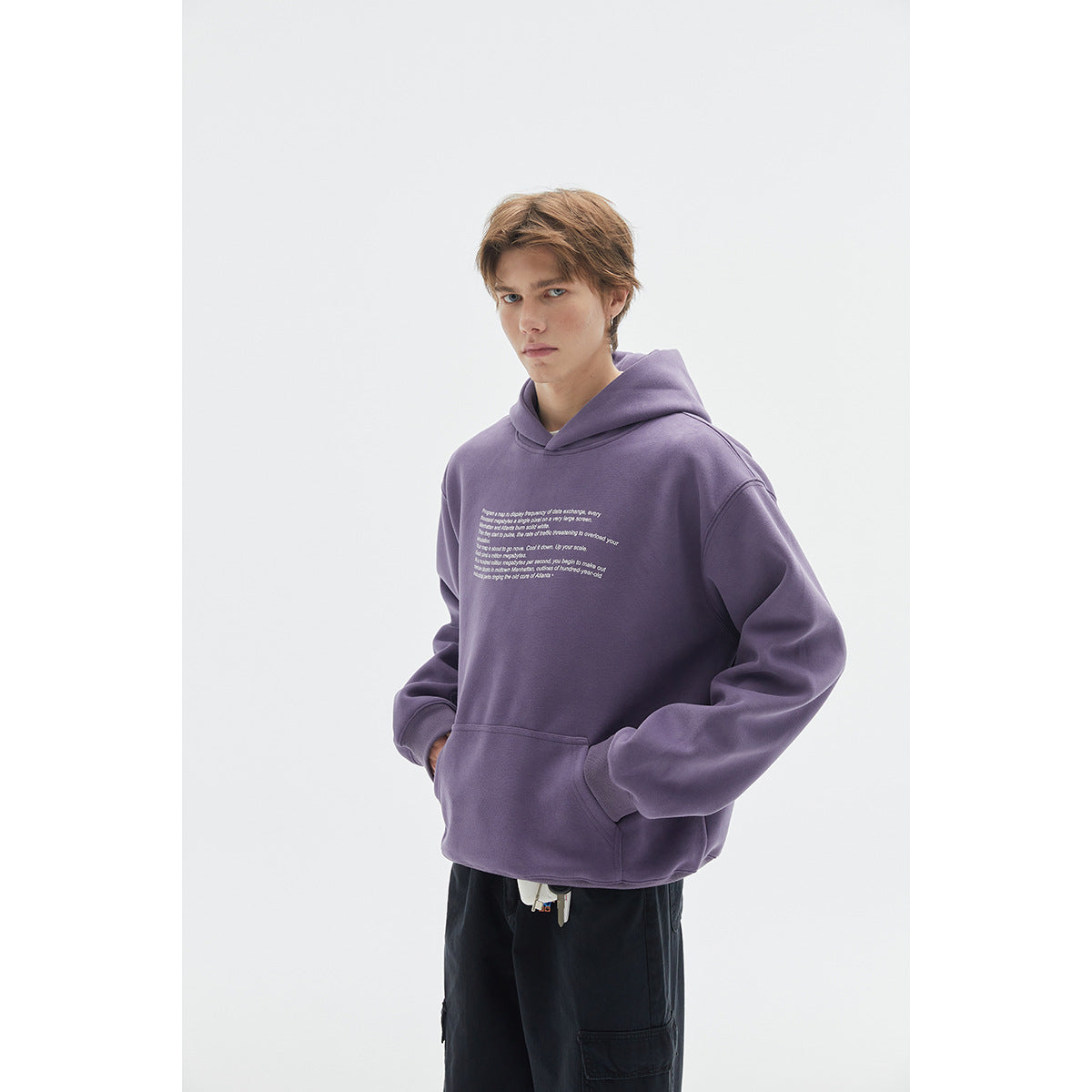 【URBANEST】small text printed loose pullover hoodie 2color 【UN0234】
