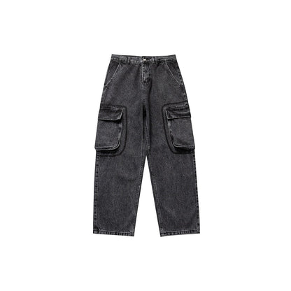 【URBANEST】washed black denim cargo pants 1color 【UN0239】