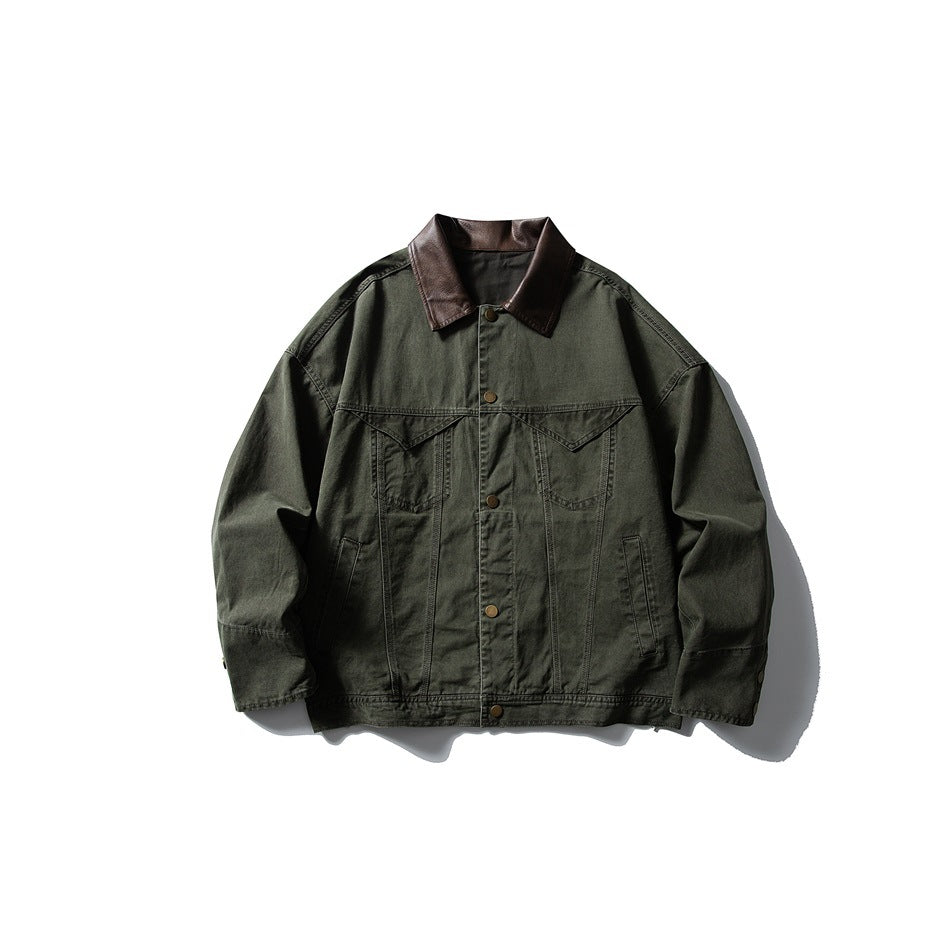 【URBANEST】leather collar canvas denim jacket 2color 【UN0247】