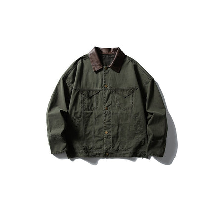 【URBANEST】leather collar canvas denim jacket 2color 【UN0247】