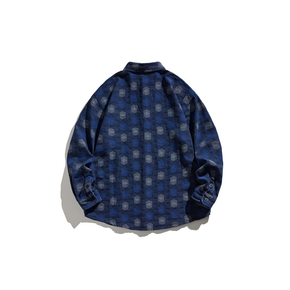 【URBANEST】geometric jacquard denim long sleeve shirt 1color 【UN0226】