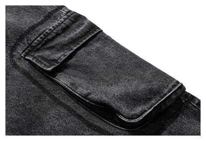 【URBANEST】washed black denim cargo pants 1color 【UN0239】