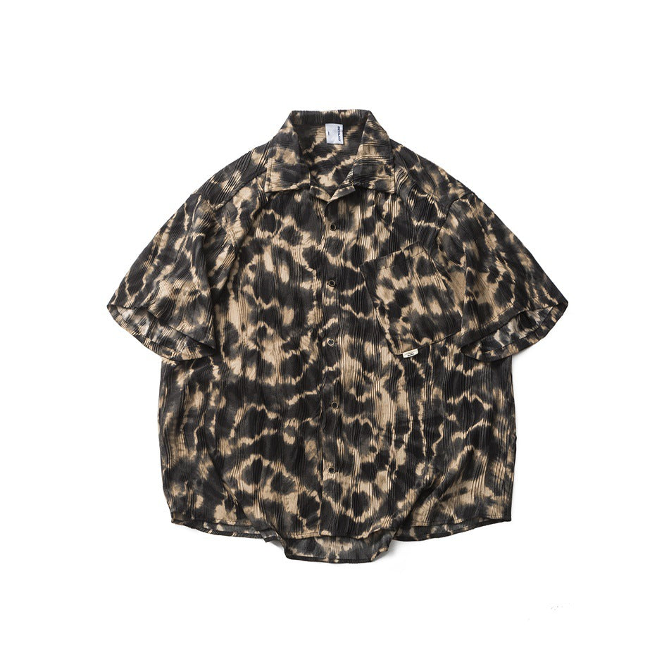 【URBANEST】leopard pleated open collar shirt 1color 【UN0220】