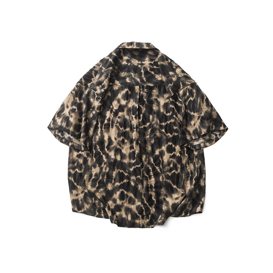 【URBANEST】leopard pleated open collar shirt 1color 【UN0220】