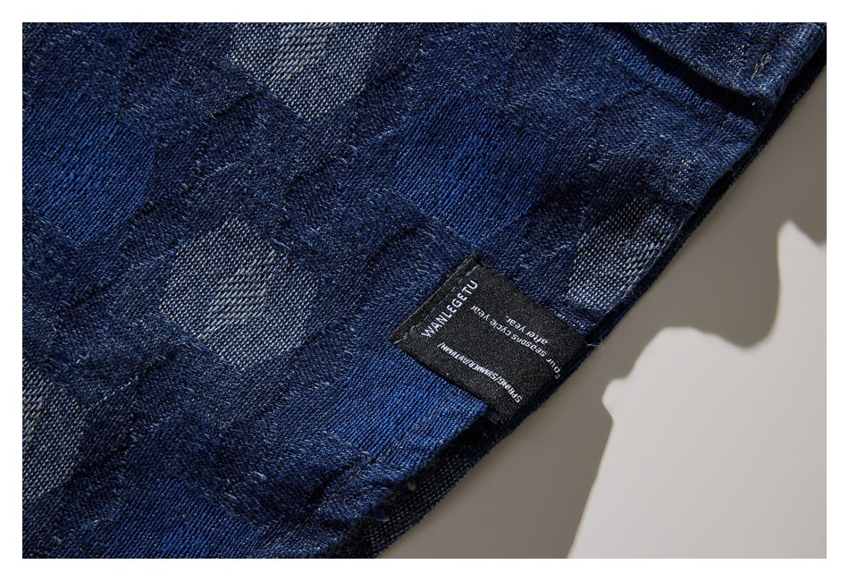 【URBANEST】geometric jacquard denim long sleeve shirt 1color 【UN0226】