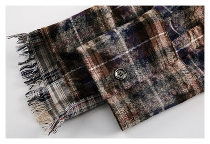 【URBANEST】patchwork plaid raw hem long sleeve shirt 1color 【UN0224】