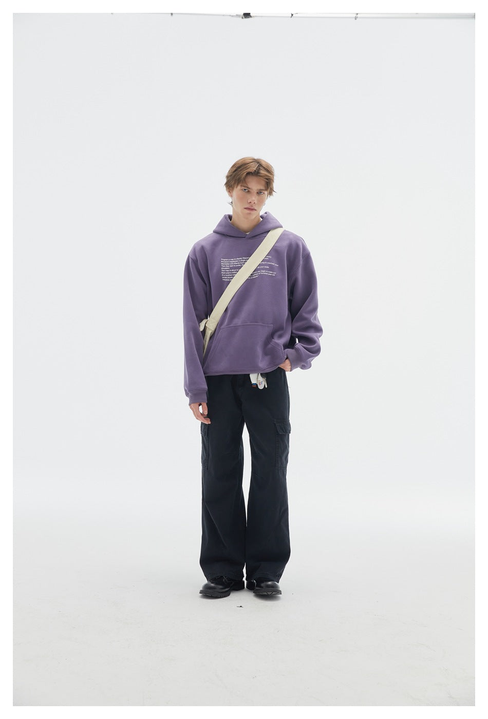 【URBANEST】small text printed loose pullover hoodie 2color 【UN0234】