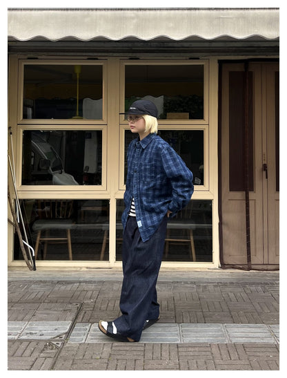【URBANEST】plaid denim long sleeve shirt 1color 【UN0227】