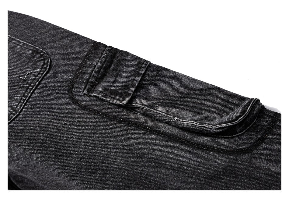 【URBANEST】washed black denim cargo pants 1color 【UN0239】