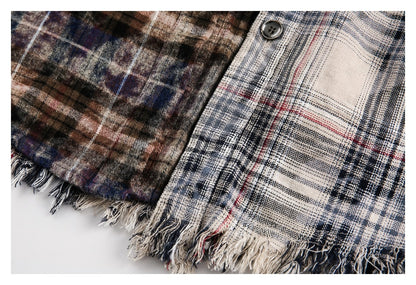 【URBANEST】patchwork plaid raw hem long sleeve shirt 1color 【UN0224】
