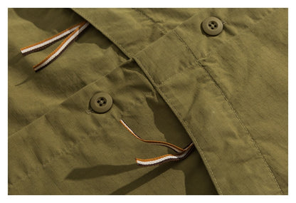 【URBANEST】drawstring storm flap long sleeve shirt 3color 【UN0232】