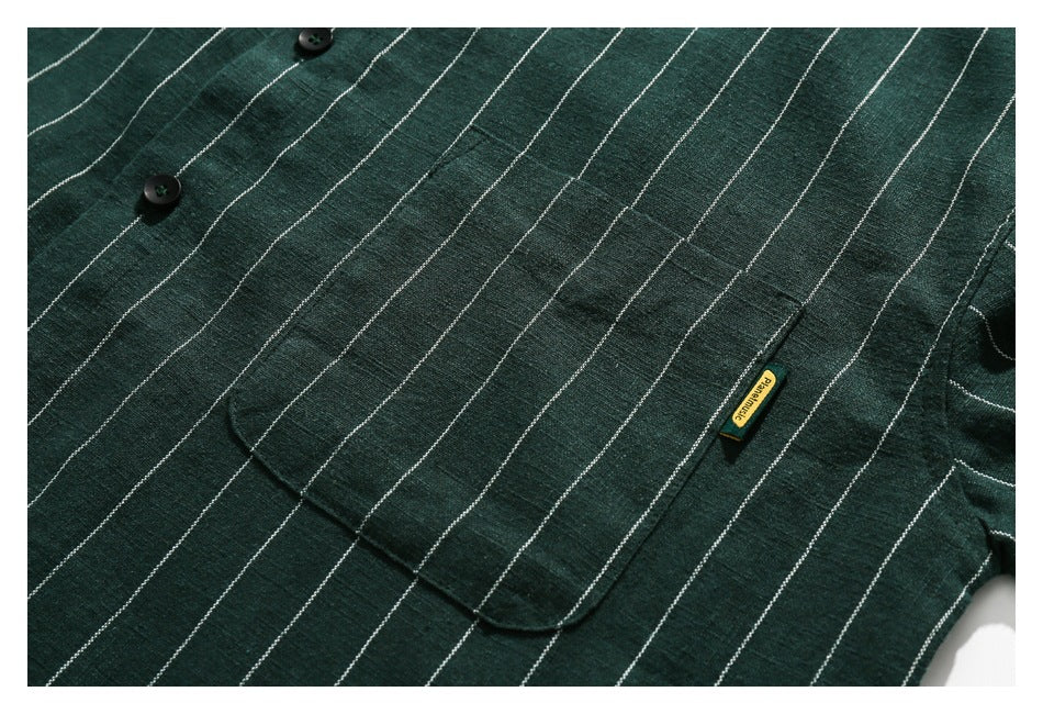 【URBANEST】pinstripe pocket short sleeve shirt 3color 【UN0218】