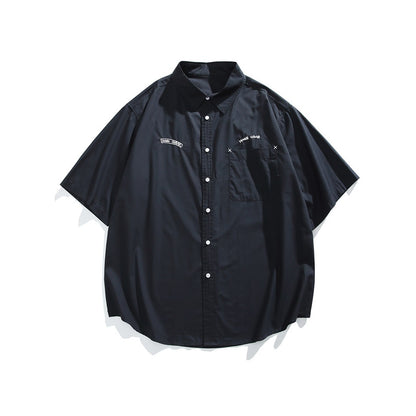 【URBANEST】embroidered chest short sleeve shirt 2color 【UN0204】