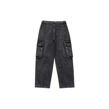【URBANEST】washed black denim cargo pants 1color 【UN0239】