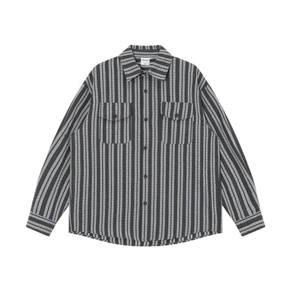 【URBANEST】striped flap pocket long sleeve shirt 2color 【UN0216】