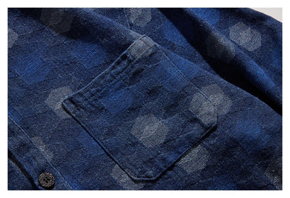 【URBANEST】geometric jacquard denim long sleeve shirt 1color 【UN0226】