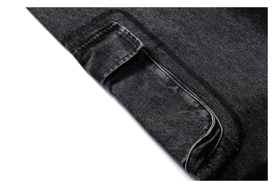 【URBANEST】washed black denim cargo pants 1color 【UN0239】