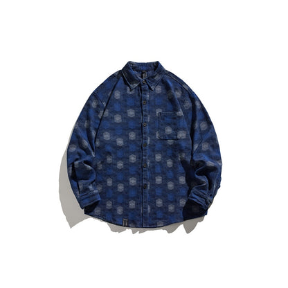 【URBANEST】geometric jacquard denim long sleeve shirt 1color 【UN0226】