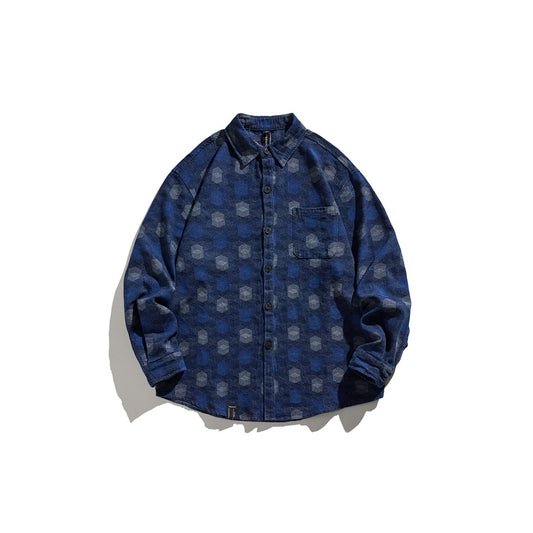 【URBANEST】geometric jacquard denim long sleeve shirt 1color 【UN0226】