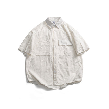 【URBANEST】double pocket textured short sleeve shirt 2color 【UN0207】