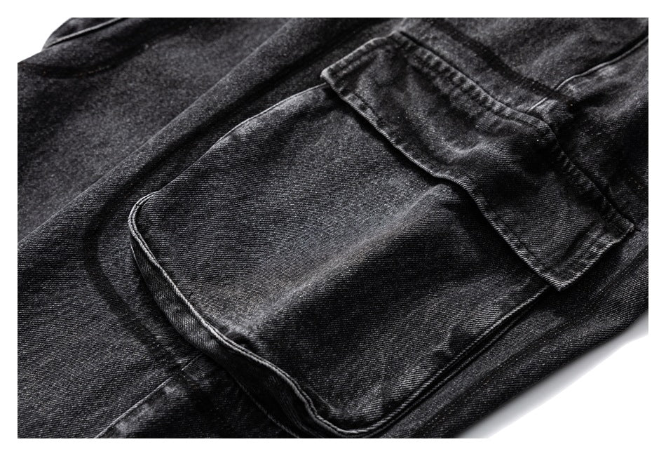 【URBANEST】washed black denim cargo pants 1color 【UN0239】