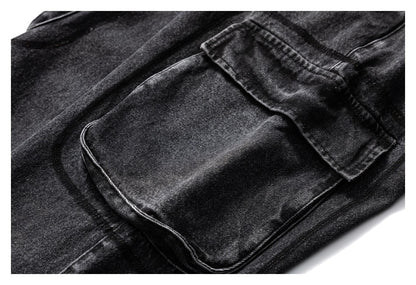 【URBANEST】washed black denim cargo pants 1color 【UN0239】
