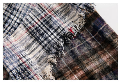 【URBANEST】patchwork plaid raw hem long sleeve shirt 1color 【UN0224】