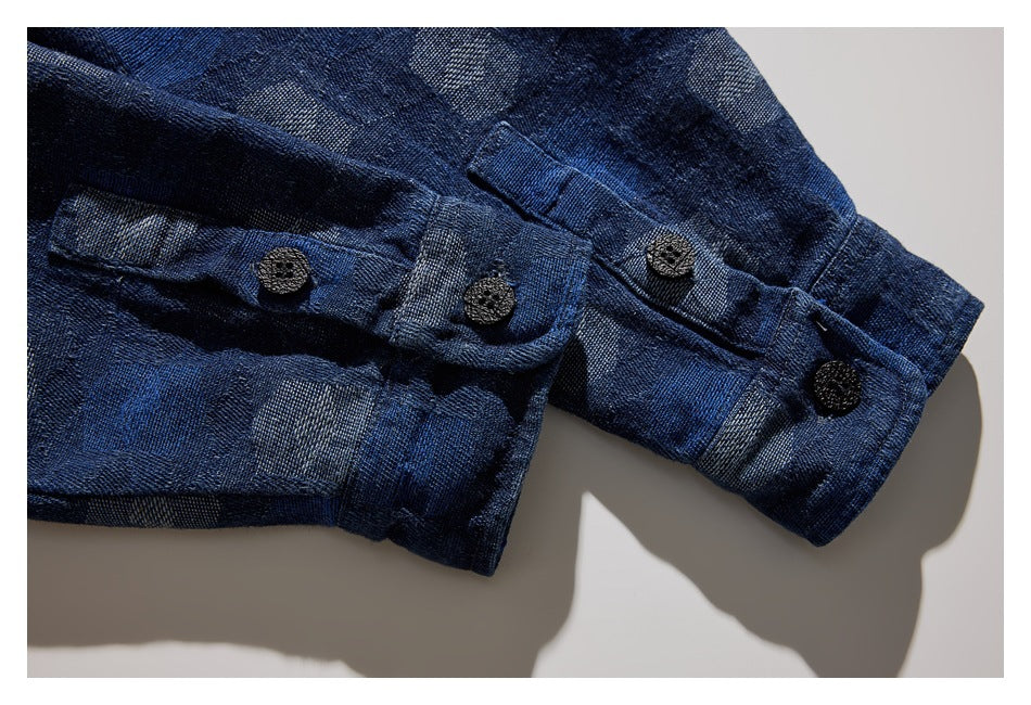 【URBANEST】geometric jacquard denim long sleeve shirt 1color 【UN0226】