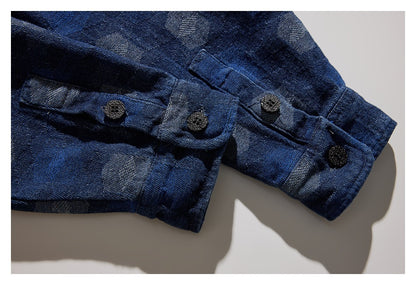 【URBANEST】geometric jacquard denim long sleeve shirt 1color 【UN0226】