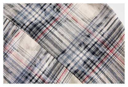 【URBANEST】patchwork plaid raw hem long sleeve shirt 1color 【UN0224】