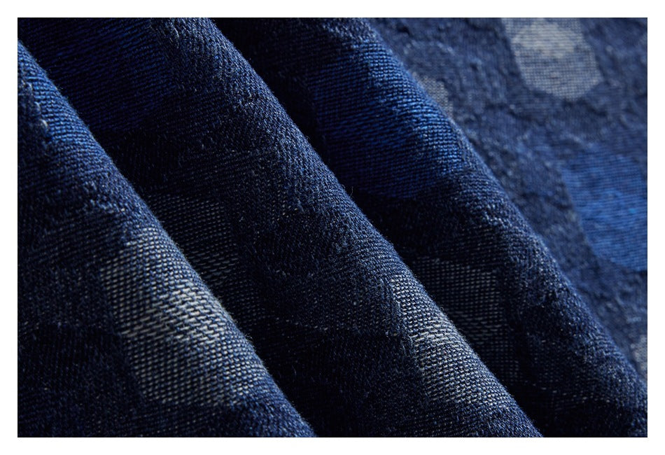 【URBANEST】geometric jacquard denim long sleeve shirt 1color 【UN0226】