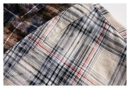 【URBANEST】patchwork plaid raw hem long sleeve shirt 1color 【UN0224】