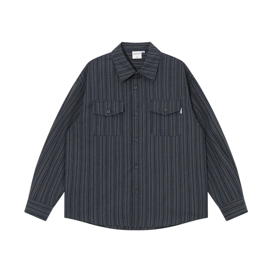 【URBANEST】striped flap pocket long sleeve shirt 2color 【UN0216】