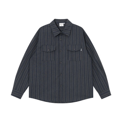 【URBANEST】striped flap pocket long sleeve shirt 2color 【UN0216】